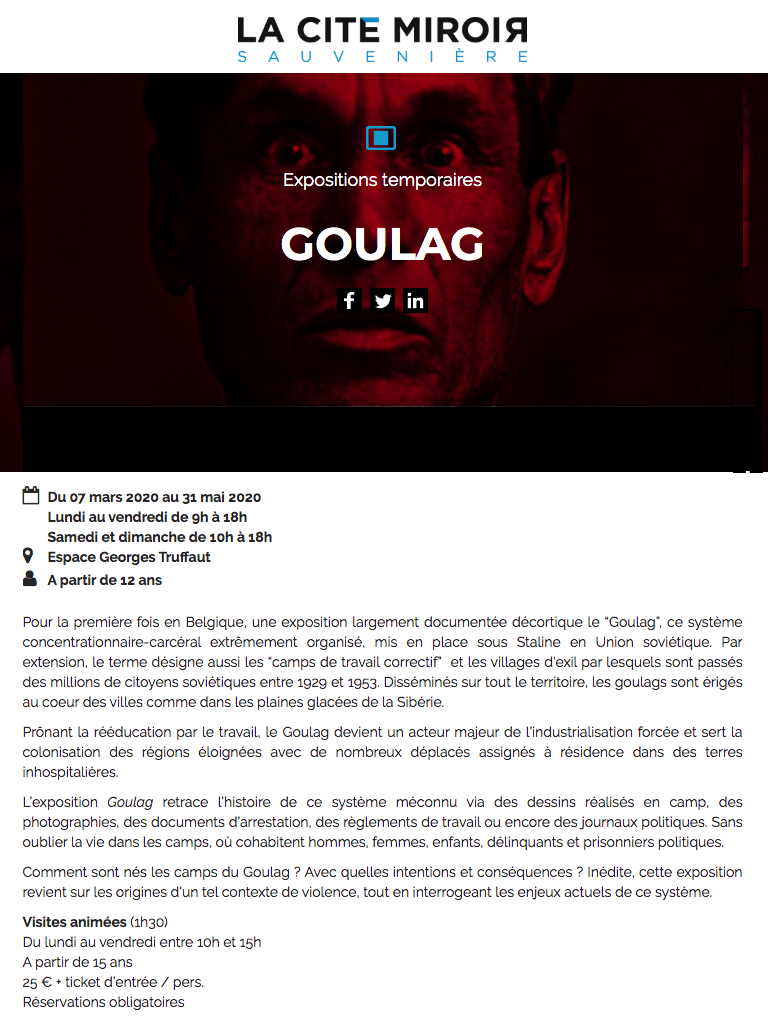 Page Internet. Conférence - Goulag - une mémoire oubliée, par Nicolas Werth et Irina Galkova. 2020-03-06